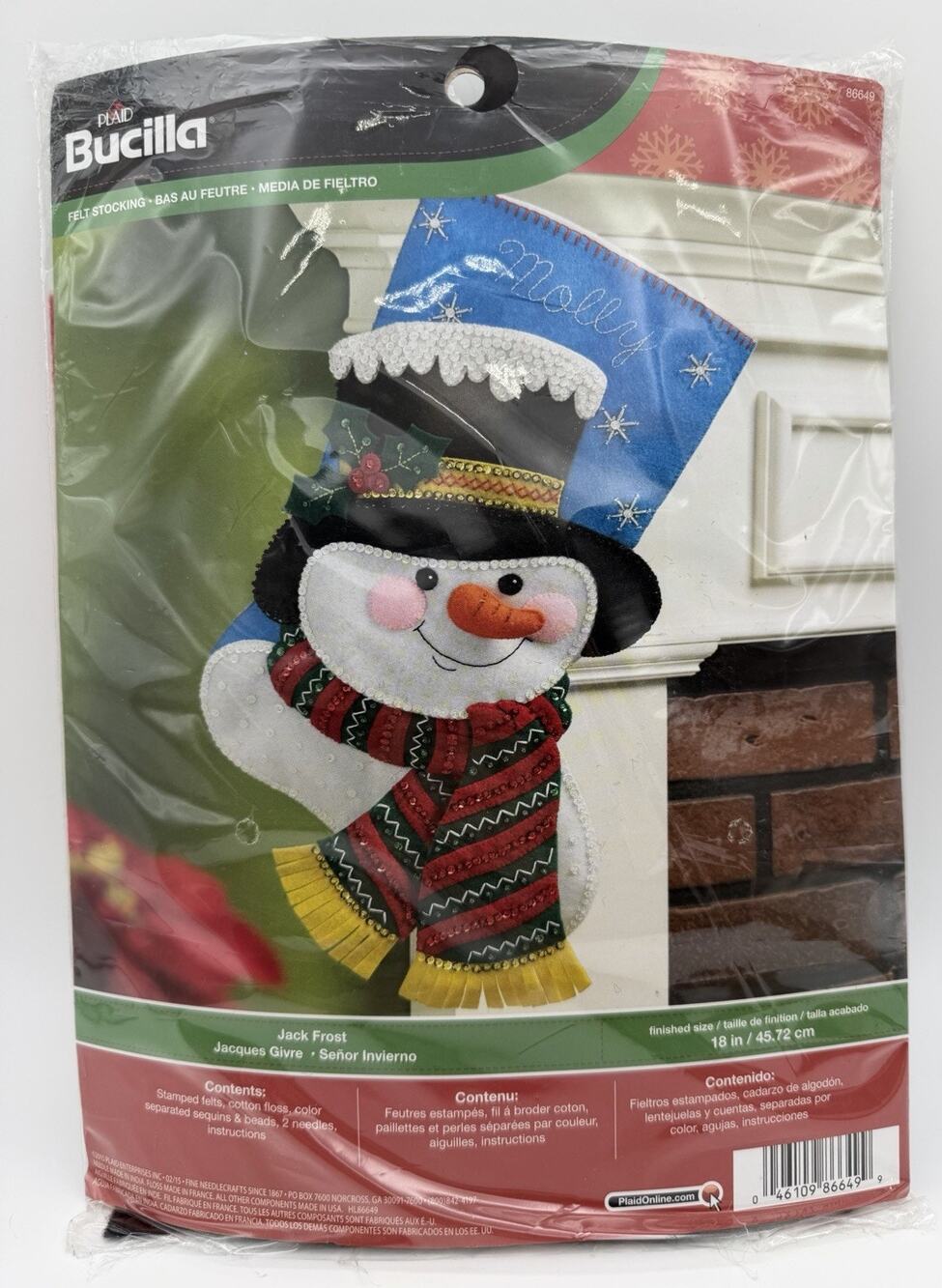 Bucilla Jack Frost Felt Stocking Kit #86649 Finished Size 18" Rare New